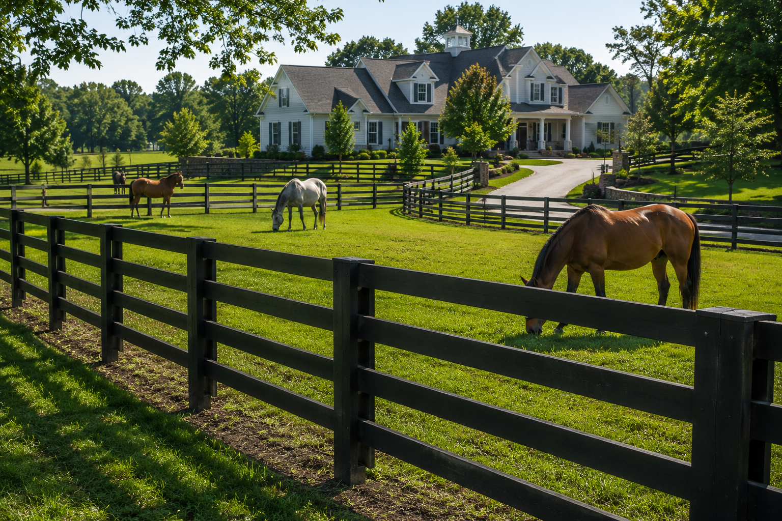 Traditional Kentucky board fence for horses