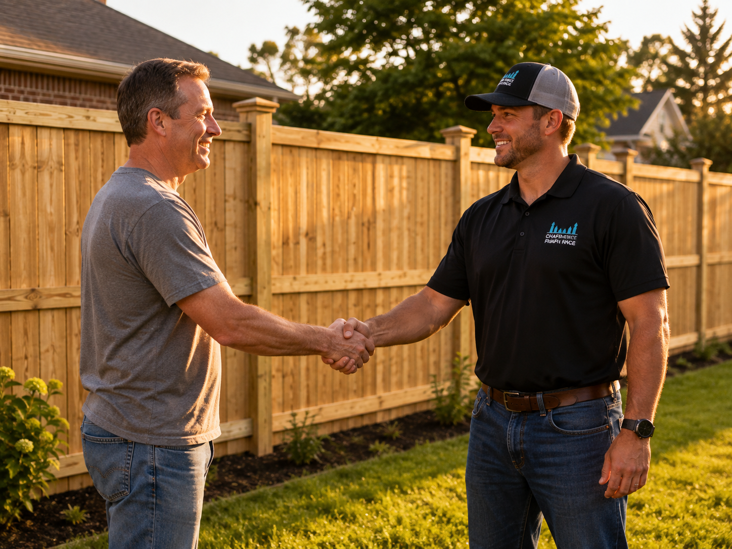 Chafin Fence contractor shaking hands with homeowner warranty guarantee Lexington KY